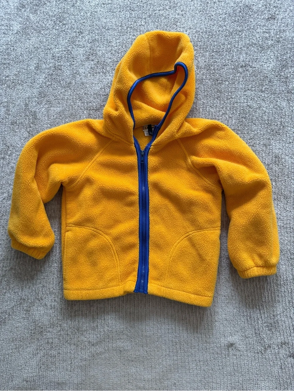 LL‎ Bean Kids Fleece Jacket Yellow Hooded Full Zip USA Made Size XS